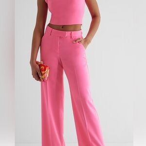 Express Editor Mid Rise Pink Relaxed Trouser, Size 12S